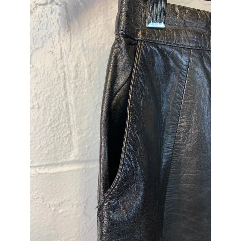 Vintage Whimsigoth Black Leather Midi Pencil Skirt High Waisted Womens 25/XS - Picture 3 of 6